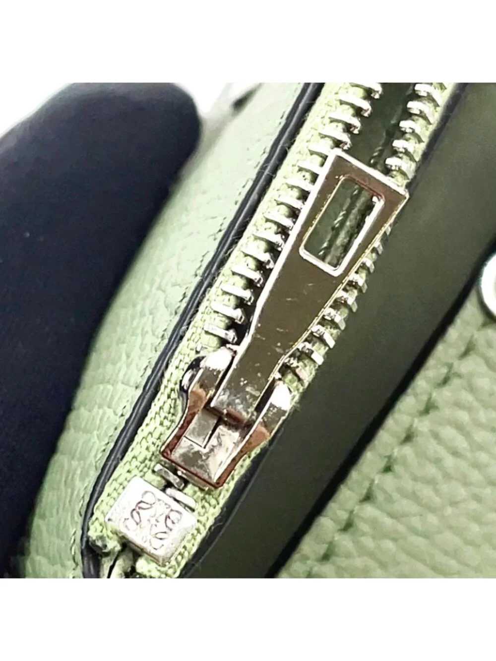 Loewe Wallet Khaki Green Anagram Trifold Silver